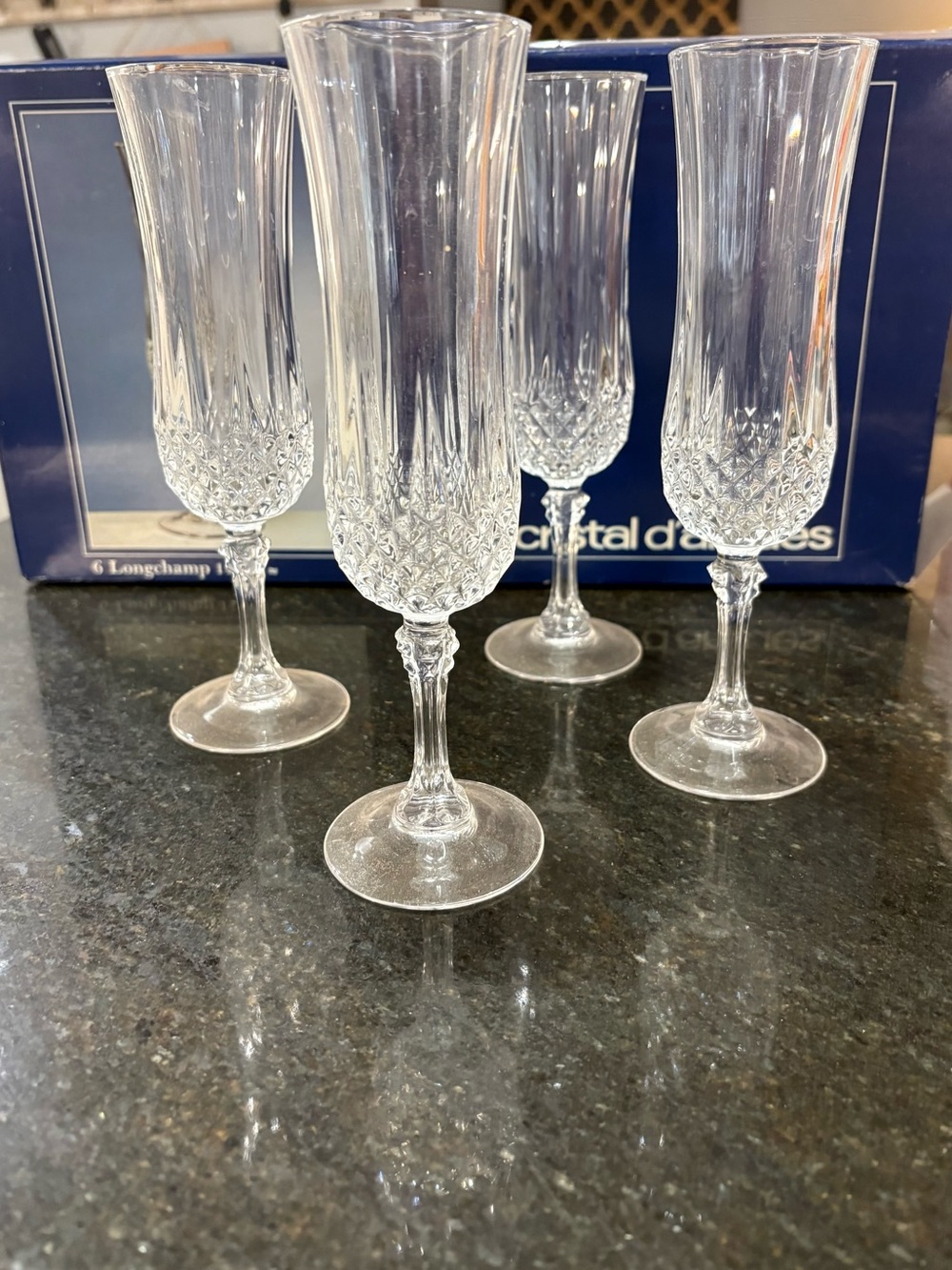 Crystal D’Arques Longchamp Set of 4 Crystal Glasses w/ Box